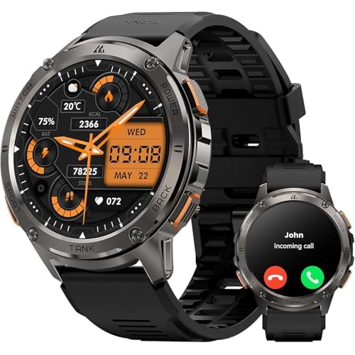 KOSPET Tank T3 Smartwatch Herren, 60 Tage Akkulauf, 50m wasserdicht, militärgetestet, Vollmetallgehäuse, 1,43" AMOLED