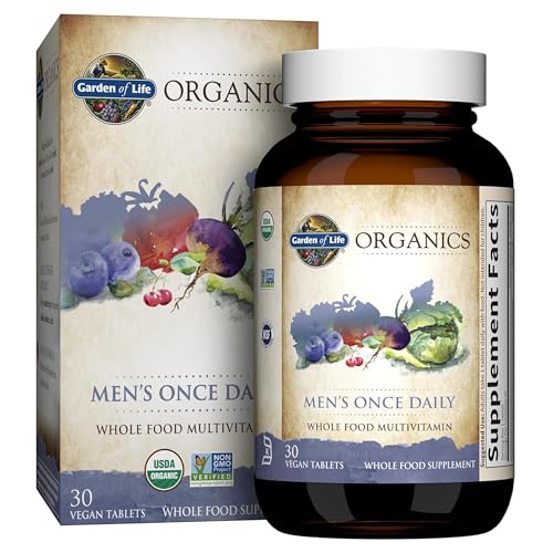 Garden of Life Once Daily Whole Food Multivitamin for Men, Organic Mens Vitamins & Minerals, Vitamin C, Zinc, Vegan, for Health & Well-Being, 30 Table