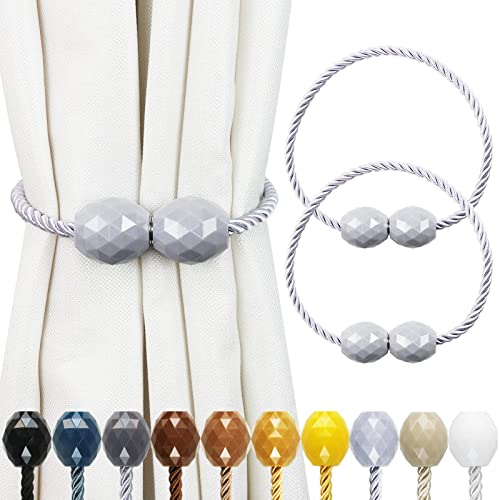 Strong Magnetic Curtain Tiebacks 2 Pack Decorative Tie Backs Outdoor Curtain Rope Tiebacks Elegant Curtain Holdbacks for Drapes, Light Grey Light Grey