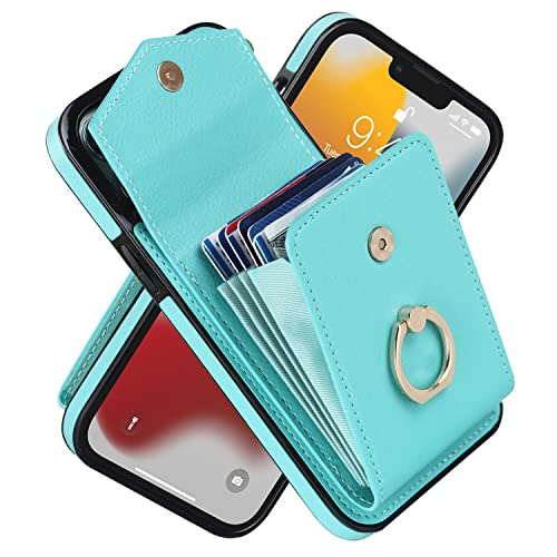 Phone Case for iPhone 14, High-end Stylish Leather Accordion Card Holder,Wallet Phone Case, Anti-Drop Lanyard, Multi-Functional Ring Stand Case, Prote