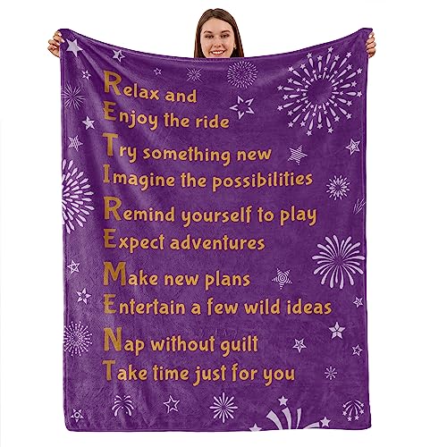 Classy Retirement Gifts for Women, Retirement Gifts for Women, Going Away Gift - Happy Retirement Throws Blanket for Teachers Grandparent Friends (Pur