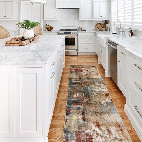 Lahome Washable Kitchen Runner Rug Non Skid, 2x7 Soft Bedroom Rug Runners for Hallways Non Slip, Soft Modern Abstract Floor Carpet Runner for Bathroom