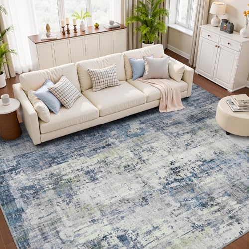 8x10 Area Rugs for Living Room Bedroom Room Rug Carpet Washable Dining Room Office Rug Non Slip Modern Abstract Low Pile Navy Green Abstract-green 8'