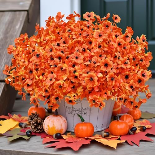 Artificial Mums Fall Flowers for Outdoors Indoor Garden Home Decoration, Faux Daisy with Eucalyptus Leaves Fake Plants Greenery for Porch Patio Hangin