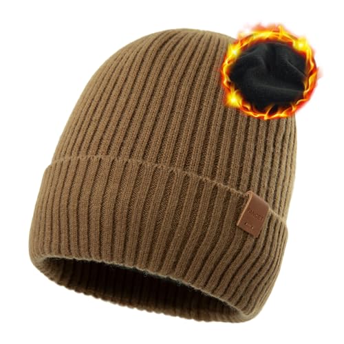 TOP-EX PolarWool™ Oversized 100% Merino Wool Fleece Lining M L XL XXL Beanie Cold Weather Winter Hat Big Head X-Large-XX-Large Te94586_camel