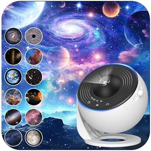 Galaxy Projector for Bedroom, HD Image Star Projector Galaxy Light Adjustable Knob, 13 Film Discs Planetarium Projector for Kids, 360° Rotating 1-2h