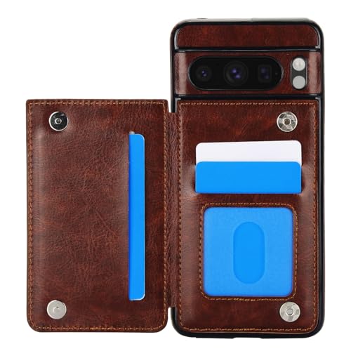 for Google Pixel 8 Pro Wallet Case with 3 Credit Card Holder,RFID Blocking,PU Leather Double Magnetic Clasp Kickstand Heavy Duty Protective Cover.(Bro