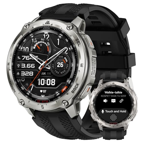 KOSPET Tank T4 GPS Smart Watch, Full Stainless Steel Body, Global Offline Maps & 6 Satellite Positioning, 100M Waterproof 45m Freediving, 1.43" AMOLED