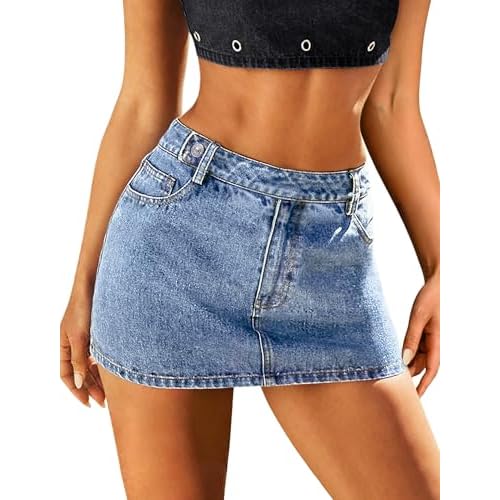 Eddoyee Denim Mini Skirt Women Jeans Skirts 5 Pockets High Waisted Y2K Stretch Cute Bows Short Jean Skirt Light Blue 1 Medium