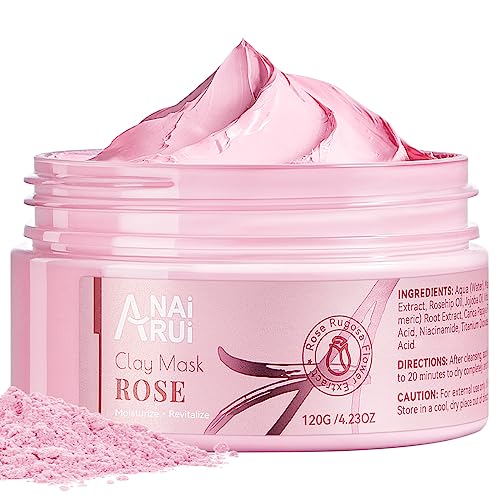 ANAI RUI Rose Facial Mask, Deep Cleansing, Clay Mask with Kaolin Pink Clay, Gifts for Women, Niacinamide, Collagen, Hyaluronic Acid for Moisturizing &