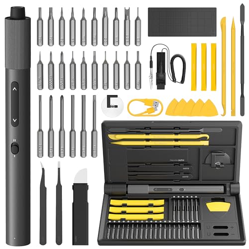 HOTO Electric Precision Screwdriver Set, 48 in 1 Electronics Tool Kit, Magnetic Bits & Box, LED Light & 2 Torque Settings, Mini Screwdriver Set for Ey
