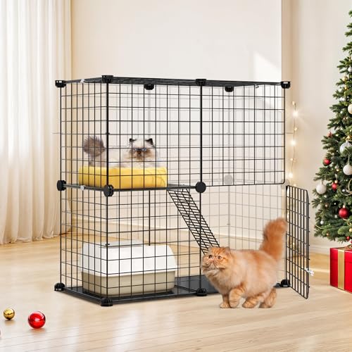YITAHOME 2 Tier Cat Cage Indoor, Kitten Kennel Condo DIY Pet Playpen with Ladder for Small Animals Puppy Rabbit Bunny Squirrel 28"L x 14"W x 28"H
