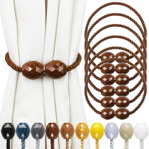 Strong Magnetic Curtain Tiebacks Coffee 6 Pack Decorative Tie Backs Outdoor Curtain Rope Tiebacks Elegant Curtain Holdbacks for Drapes