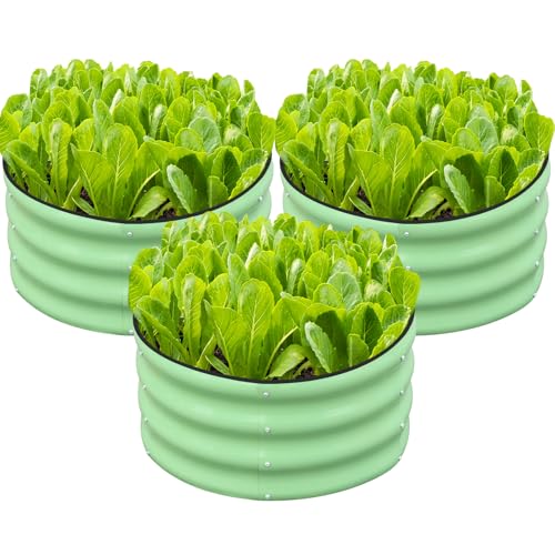 SnugNiture 3 Pcs 2x2x1ft Round Galvanized Raised Garden Bed Kit Outdoor, Metal Planter Box for Planting Plants Vegetables, Green Green 2x2x1ft (3PCS)