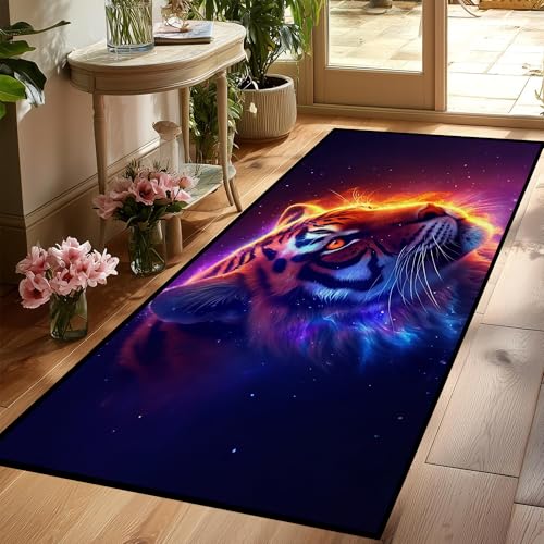 Galaxy Tiger Rug 3D Fierce Tigers Area Rugs for Bedroom Living Room Playroom Gameroom Boys Kids Fire Glitter Carpet Throw Rugs Floor Mat 79 in x 39 in