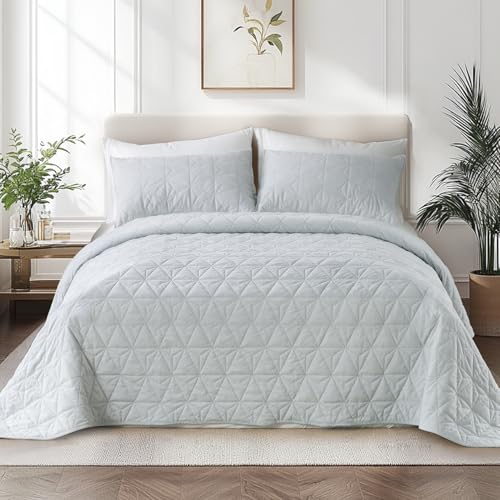KASENTEX Velvet Oversized California King Quilt Set 112"x106", Luxury Ultra Soft Geometric Stitched Cal King Bedspread Coverlet with 2 Pillow Shams, L