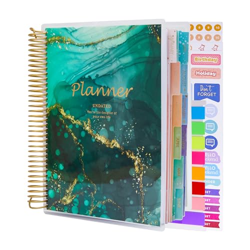 Large Undated Planner, 8.9”x7.1”, PET Cover Daily Weekly Monthly Yearly Agenda Organizer Sprial Notebook Journal for 2024, 2025, Page Tabs, Separa
