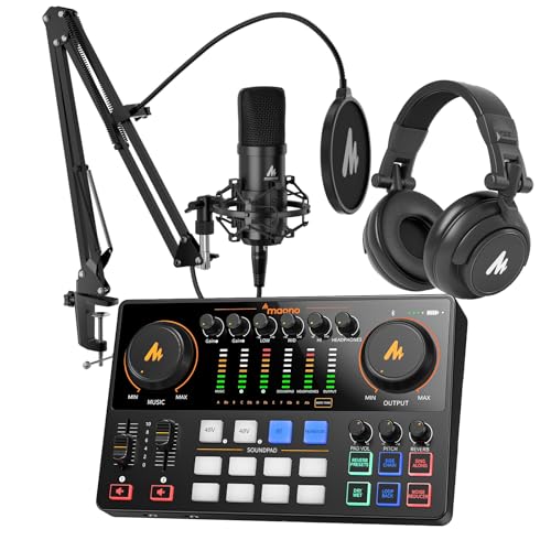 MAONO USB XLR Condenser Microphone Set: PC Computer Podcast Cardioid Metal Mic Kit with Software for Recording, Studio, Singing, YouTube (A04 Gen2+E2