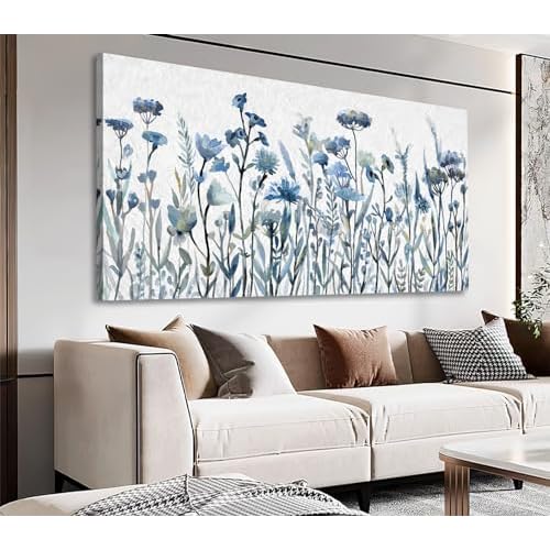 NINEASO Flowers Canvas Wall Art - Navy Blue Flowers Pictures Abstract Floral Wall Decor Modern Botanical Painting Blossom Print Artwork for Living Roo