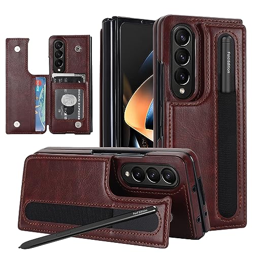 for Samsung Galaxy Z Fold 3 Wallet Case with Credit Card Holder and S-Pen Holder,Fold Premium Leather Magnetic Clasp Kickstand Heavy Duty Protective C