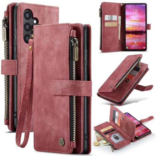 for Samsung Galaxy S24 Wallet Case with 7 Card Holder Slots Magnetic Zipper Pocket Pouch Flip KicStand Durable Premium Leather PU with Lanyard Strap W