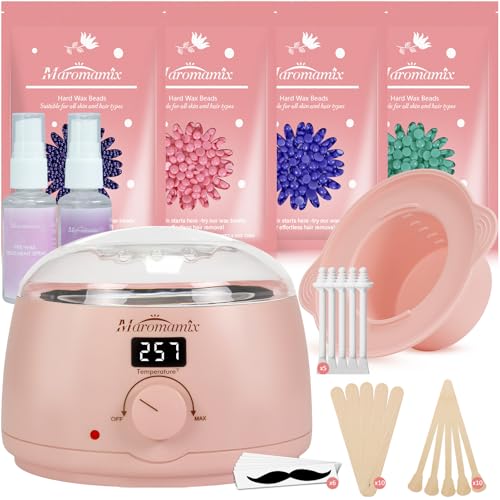 Waxing Kit -Digital Wax Warmer Machine for Hair Removal with 4 Packs of Hard Wax Beads & Silicone Pot for Full Body, Legs, Face, Eyebrows, Bikini, Bra