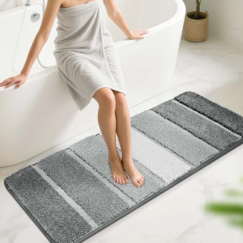 COSY HOMEER Bathroom Rugs 59"x20", Ultra Soft Absorbent Bath Mat with Non-Slip TPR Backing, Machine Washable Shaggy Rug for Bathroom Floor, Grey Grey
