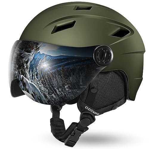 Odoland Ski Helmet with 2-in-1 Visor Goggles, Light Weight Snowboard Helmet for Men Women, Snow Sport Helmets for Skiing, Skating, Snowboarding Olive