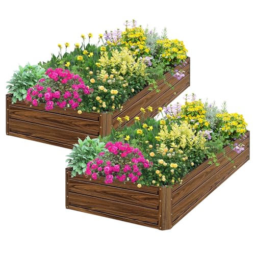 SnugNiture 2 Pcs 6x3x1FT Raised Garden Bed Galvanized Planter Garden Boxes Outdoor, Deep Root Planter Raised Bed for Vegetables Flowers Herbs,Brown Br