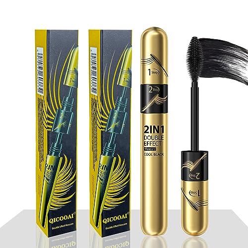 2 in 1 Black Mascara Volume Length 4D mascara - Liquid Lash Extension for 5X Longer, Fuller Waterproof Eyelashe (2pcs)