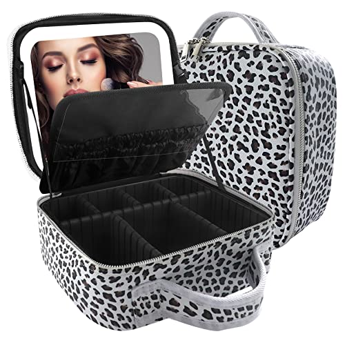 MOMIRA Makeup Bag with Mirror and Light Travel Makeup Train Case Cosmetic Organizer Portable Artist Storage Bag with Adjustable Dividers Makeup Brushe