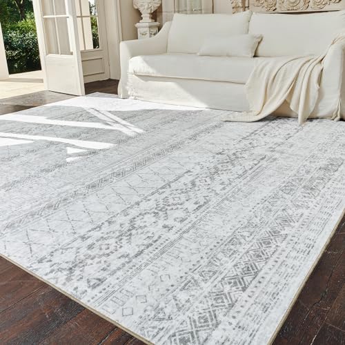 Area Rugs for Living Room - 5x7 Machine Washable Boho Moroccan Rug Distressed Neutral Carpet Non Slip Soft Indoor Rug for Bedroom Dining Room Playroom