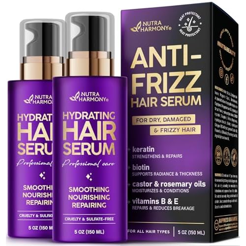 Hydrating Hair Serum – Keratin Hair Treatment for Dry, Frizzy, Damaged Hair – Biotin, Castor & Rosemary Oils – Anti‑Frizz, Heat Protectant & S
