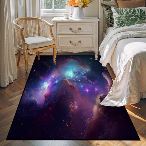 Galaxy Area Rug Bedroom Living Room for Girls Kids Boys Large Carpet Nebula Vortex Throw Rugs Purple Blue Cloud Floor Mat 71 in x 47 in Galaxy 1 4' x
