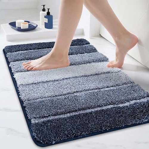 COSY HOMEER Bathroom Rugs 30"x20", Ultra Soft Absorbent Bath Mat with Non-Slip TPR Backing, Machine Washable Shaggy Rug for Bathroom Floor, Dark Blue