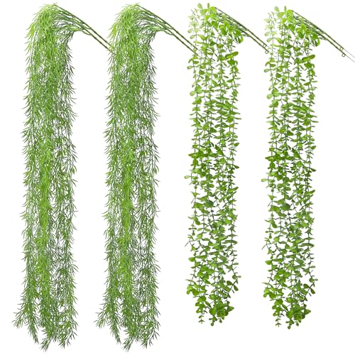 Der Rose 8Pcs Fake Hanging Plants Uv Resistant Artificial Eucalytus Faux Outdoor Hanging Plants for Wall Shelf Patio Front Porch Decor