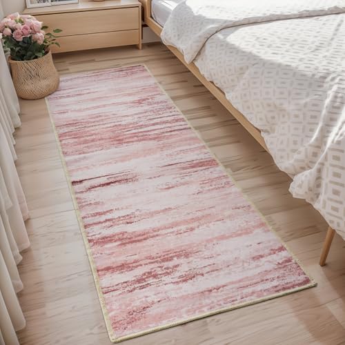 tchdio 2x6 Runner, Modern Abstract Area Rug, Non Slip Rug Runner for Hallways, Soft Indoor Carpet Runner for Bedroom Office Dorm, Pink 2'x6' Pink