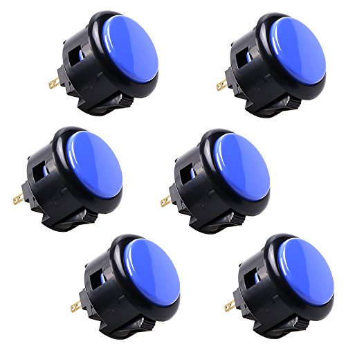Sanwa 6 pcs OBSF-30 Original Push Button 30mm - for Arcade Jamma Video Game & Arcade Joystick Games Console (Black & Blue) S@NWA