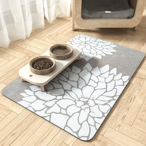 MontVoo-Pet Feeding Mat-Absorbent Floral Cat&Dog Food Mat-Dog Mat for Food and Water Bowl-No Watermark Quick Dry Dog Water Dispenser Mat Pet Placemat-
