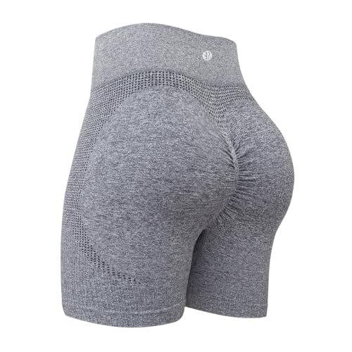 RUNNING GIRL Seamless Scrunch Workout Gym Shorts for Wome,High Waist Tummy Control Athletic Running Biker Shorts A-grey Medium