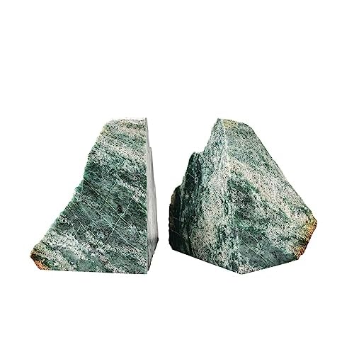 AMOYSTONE Green Mica Stone Non-Slip Bookends for Small-Kids Books | Rubber Bumpers & 2-3LBS Weight | Home Office Desk Organizer 2-3 Pounds Green