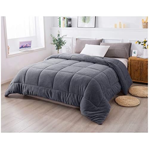 KASENTEX Super Ultra Soft Luxury Plush Sherpa Comforter, Cozy Reversible Fleece - Goose Down Alternative Fill, Machine Washable Bedding, Excalibur Gre