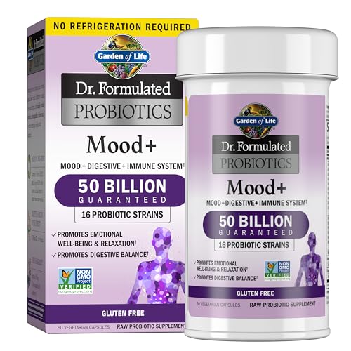 Garden of Life Probiotics Mood+ Dr Formulated Acidophilus Probiotic Supplement - Promotes Emotional Well-Being, Relaxation and Digestive Balance - Ash