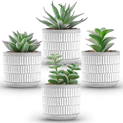 Der Rose Set of 4 Succulents Plants Artificial Fake Plants for Living Room Bathroom Bedroom Aesthetic Home Kitchen Decor White-4
