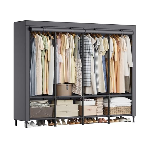 SONGMICS Wardrobe Closet, 67.3 Inch Large Capacity Portable Closet, Clothing Rack, 25 mm Dia,Thick Steel Tubes, Clothes Organizer with Fabric Cover, 4