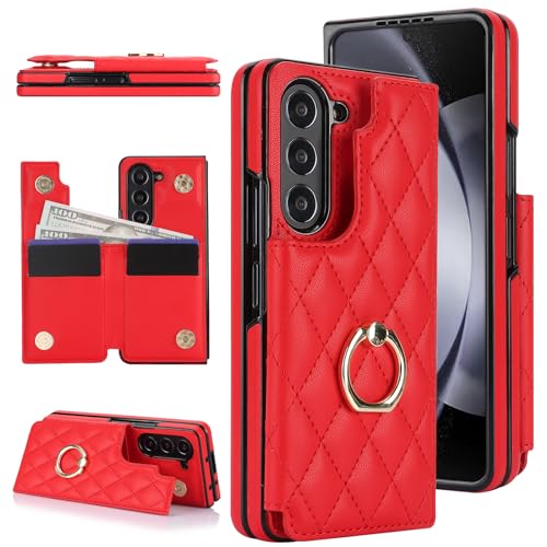 for Samsung Galaxy Z Fold 6 Wallet Case with Ring and Credit Card Holder, Cash Slot, Luxurious Diamond Leather Magnetic Clasp Kickstand Heavy Duty Pro
