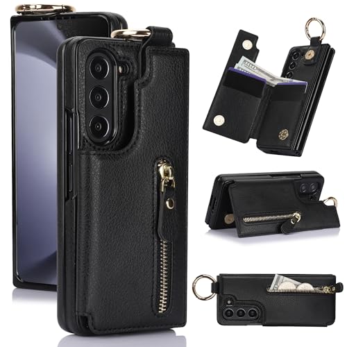 for Samsung Galaxy Z Fold 7 Wallet Case with Zipper and Credit Card Holder, Cash Slot, Luxurious Leather Magnetic Clasp Kickstand Heavy Duty Ring Prot