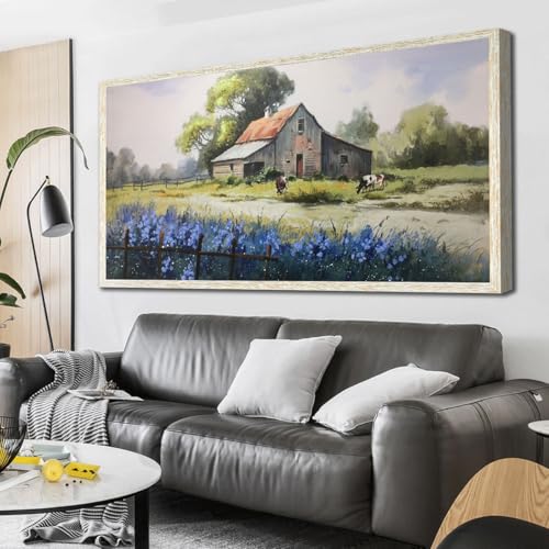 Ardemy Farmhouse Canvas Wall Art Farm Cow Landscape Picture Village Nature Painting Artwork Vintage Framed for Living Room Bedroom Bathroom Home Offic