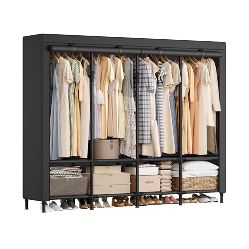 SONGMICS Wardrobe Closet, 67.3 Inch Large Capacity Portable Closet, Clothing Rack, 25 mm Dia,Thick Steel Tubes, Clothes Organizer with Fabric Cover, 4
