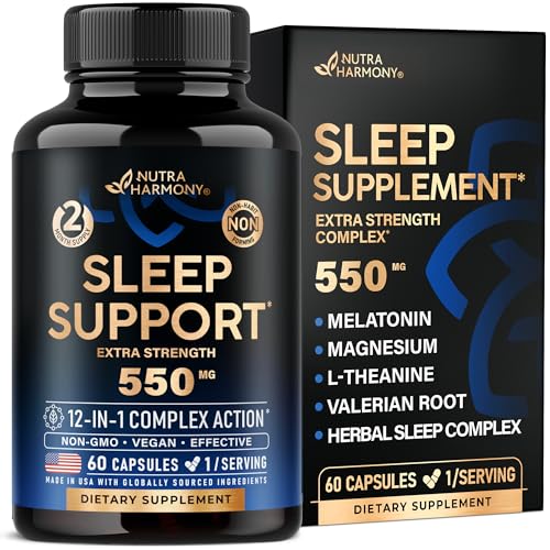 Sleeping Pills for Adults 550mg - Melatonin 3mg | Valerian Root for Sleep | L-Theanine | Magnesium - Natural Sleep Aid Supplement - Non-Habit Forming
